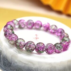 💎4/$20💎Pink Crackle Glass w Green Bracelet (10mm)
